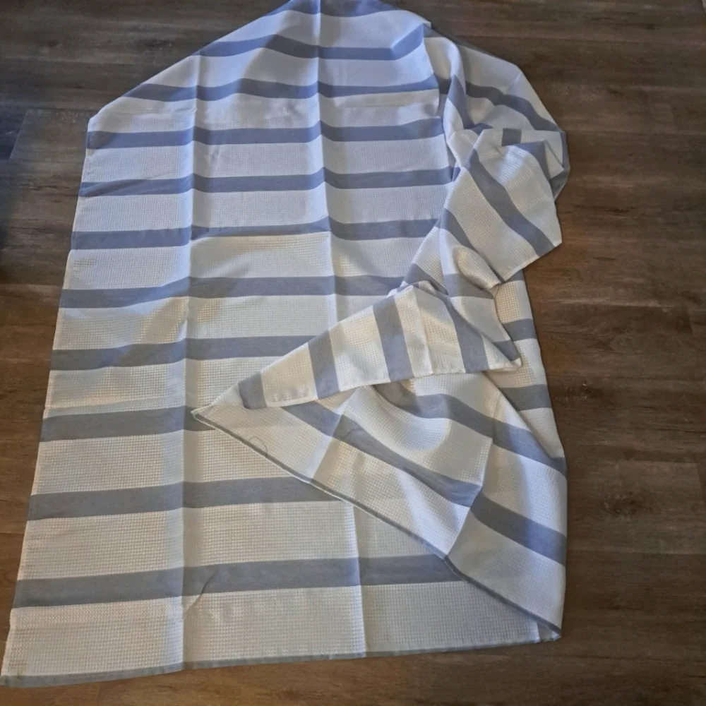 One Panel Gray White Striped Standard Fabric Shower Curtain NWOT